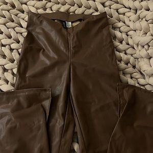H&M Leather Flared Brown Pants Size 2 - Excellent Condition!